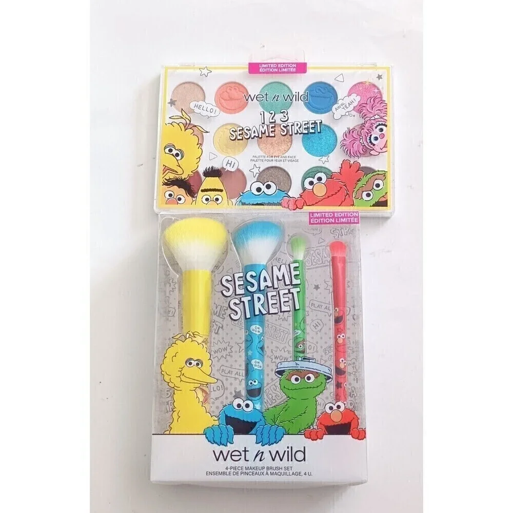 WET N WILD 123 SESAME STREET Eyeshadow Palette And Makeup Brushes Set Of 2 New